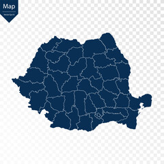 Wall Mural - Transparent - High Detailed Blue Map of Romania. Vector eps10.	
