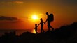 © Suphot - A family enjoys a scenic sunset hike, capturing the essence of adventure and togetherness in nature's breathtaking beauty.