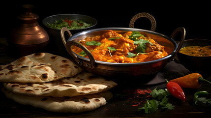 Indian curry and naan bread, a symphony of spices and textures,