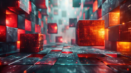 Fototapete - Red Cube Abstract.