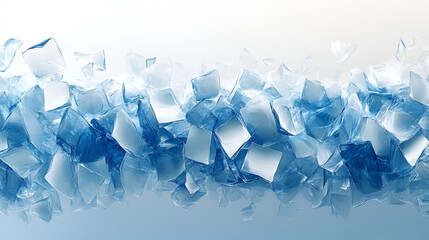 A stunning display of shattered ice cubes creating a shimmering blue texture on a light background