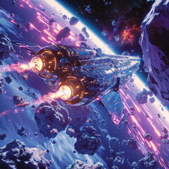 Fototapete - Spacecraft in Asteroid Field.