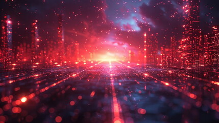 Aufkleber - Red Cityscape Lights.