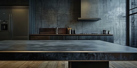 Canvas Print - A sleek modern kitchen with a concrete wall.