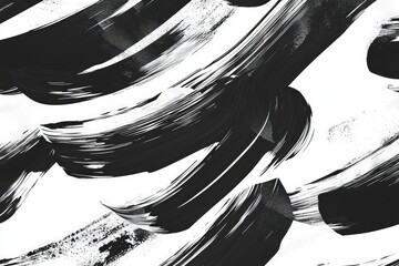 Abstract Brush Strokes Pattern A seamless horizontal banner with bold, curved black and white brush strokes, creating a dynamic and artistic wallpaper design.