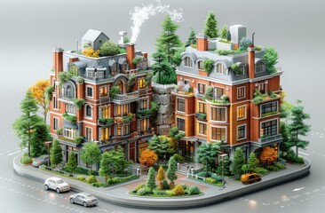 3d diorama model of two apartment buildings