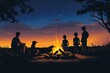 © Anna - Silhouetted family and dog enjoying campfire at night