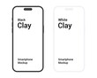 © Stockii_Studio - smartphone mockup with blank screen in clay flat vector style. black and white mobile phone mockup front view. vector illustration