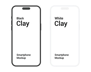 smartphone mockup with blank screen in clay flat vector style. black and white mobile phone mockup f