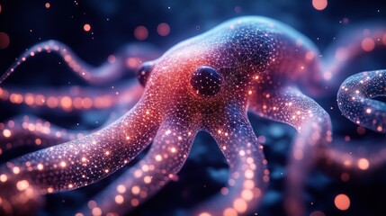 Wall Mural - Glowing Octopus in a Digital Sea