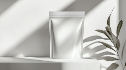 Wall Mural - White Stand with a Blank Pouch and Plant Shadow