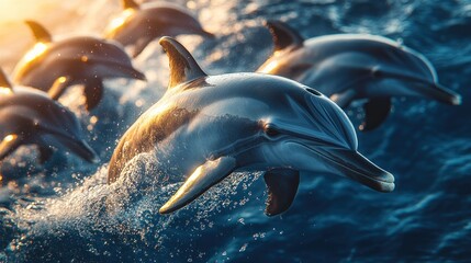 Wall Mural - Dolphins Leaping in the Golden Hour