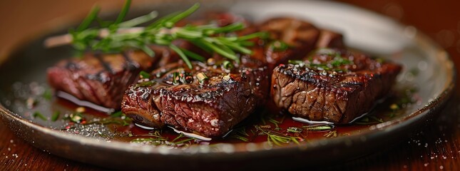 Wall Mural - Grilled Steak with Rosemary and Spices