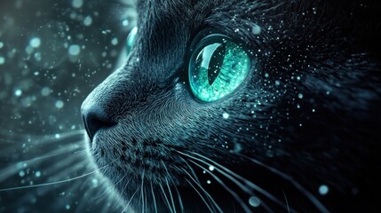 Canvas Print - A Mystical Cat with Shimmering Green Eyes