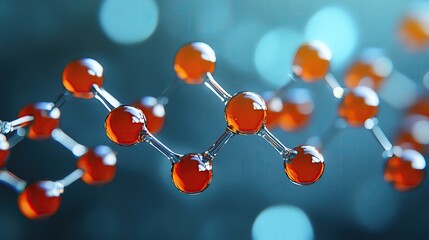 Close-up view of molecular structure with vibrant orange spheres, showcasing chemistry and science concepts in a visually striking manner.