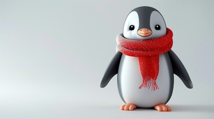 Poster - Cute cartoon penguin wearing a red scarf.