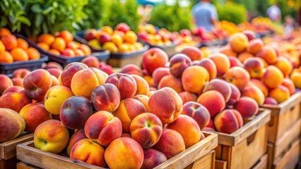 Fresh peaches on display at the farmer's market, peaches, fruit, market, fresh, organic, healthy, ripe, vibrant, colorful