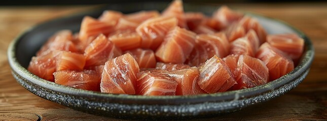 Fresh Salmon Cubes on a Plate