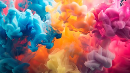 Poster - Abstract colorful ink swirling in water.