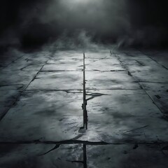 Poster - Empty space of Concrete floor grunge texture background with fog or mist and lighting effect.