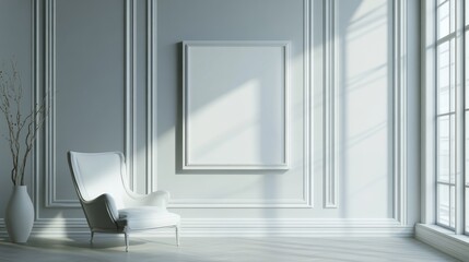 Sticker - Contemporary luminous interior featuring an empty frame 3D rendering