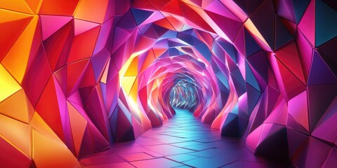 Leinwandbilder - Colorful polygonal scales tunnel background illustration in 3D cartoon rendering featuring high quality graphics and beautiful visuals in 4K