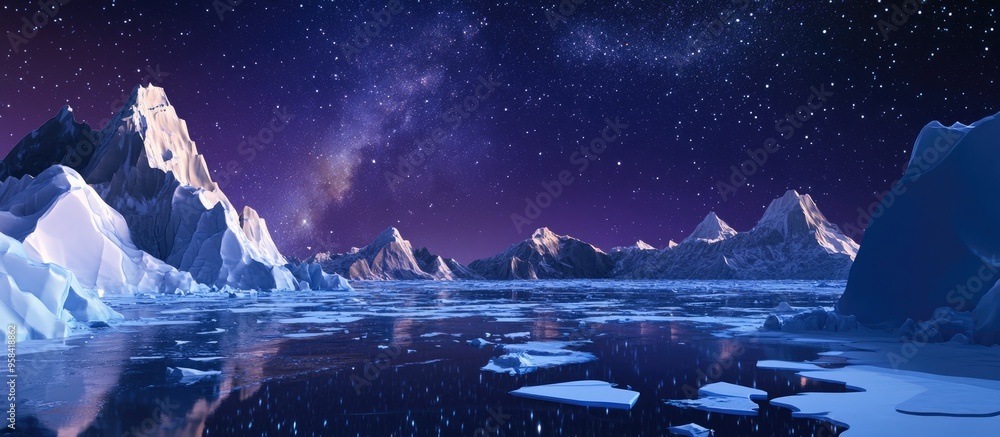 A serene night sky adorned with stars and the Milky Way overlooks an ...