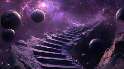 Aufkleber - Steps into the cosmos depicted in 3D cartoon rendering