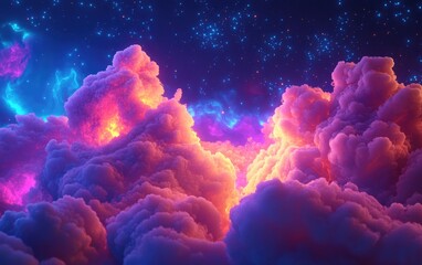 Leinwandbilder - Abstract fractal art background featuring a 3D cartoon rendering that evokes heavenly clouds or a nebula with stars in space