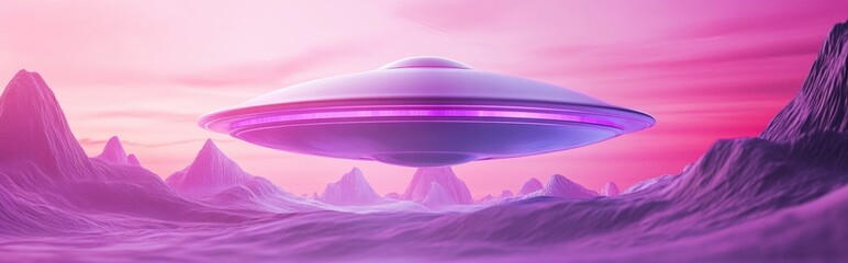 Aufkleber - Purple alien spaceship UFO depicted in a 3D cartoon rendering