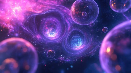 Wall Mural - Abstract background of space portals in a 3D cartoon rendering