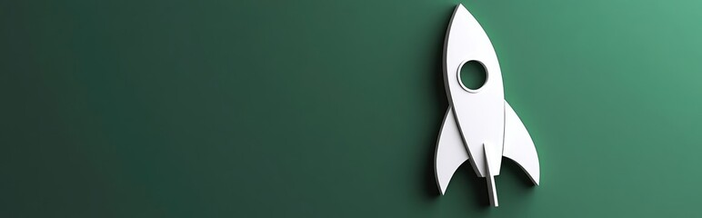 Aufkleber - Rocket icon in 3D cartoon style white silhouette on a green background Illustration
