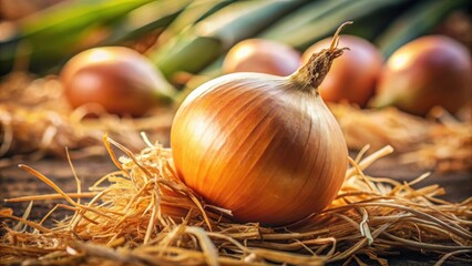 Wall Mural - Close-up of a freshly harvested onion , Vegetables, organic, farm, agriculture, produce, garden, raw, natural