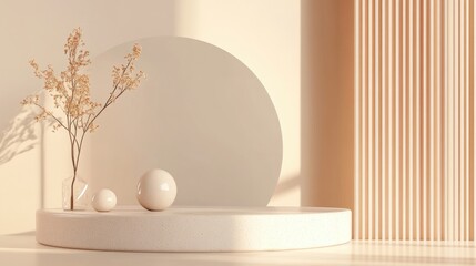 Aufkleber - Elegant and beautiful abstract background featuring minimalistic elements on a pedestal created through 3D illustration and rendering