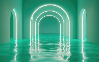 Leinwandbilder - Smooth green water tone concept in a 3D rendering with a mockup background