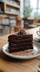 Canvas Print - Instagram Story of tasty chocolate cake on a plate in a German Office for tea time.