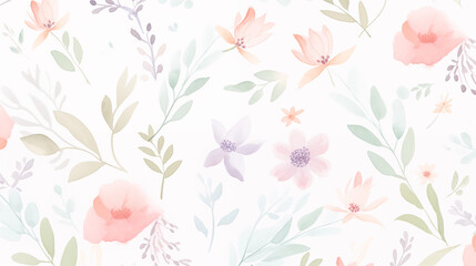 Poster - Watercolor Floral Pattern With Soft Pink Purple And Green Botanical Elements