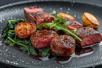 Wall Mural - Grilled Steak with Spinach and Potatoes