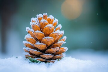 Sticker - A Close-up of a Pine Cone Covered in Snow