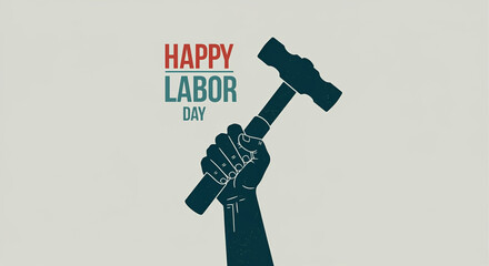 Hammer in Hand Celebrating Labor Day with Bold Typography and Graphic Design