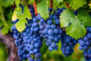 Wall Mural - Photo of grape vines grapes vineyard outdoors.