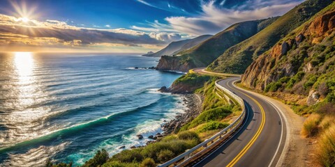 Scenic coastal road with breathtaking ocean views , travel, coastal, road trip, highway, nature, landscape, destination