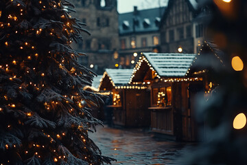 Sticker - Traditional German Christmas Market with Old Town Charm  