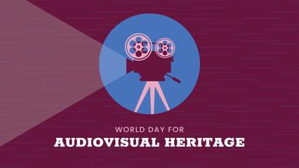 World day for Audiovisual heritage horizontal banner. October 27. Retro colors. Minimal holiday concept. Template for background, social media post, web banner, card, poster with text inscription