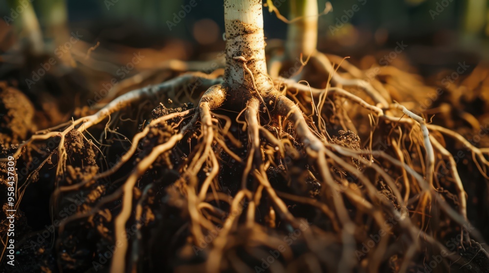 Close-up of a plant root nodule, highlighting the symbiotic ...