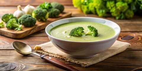 Wall Mural - Creamy broccoli soup on a background, broccoli, soup, creamy, healthy, vegetarian, food, green, nutritious, bowl, comfort