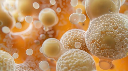 Wall Mural - Close-up of yeast cells, illustrating the budding process and the cellular structures involved in fermentation.