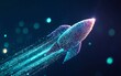 © ธนากร บัวพรหม - A vibrant digital rocket ship launching into space, featuring colorful particle trails and a futuristic design.