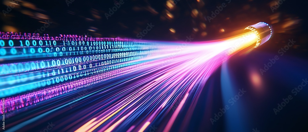 Dynamic representation of data transmission with vibrant light trails ...