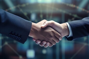 Poster - American Business men hand holding handshake technology agreement.